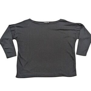 Boohoo Plus 18 2X Black Waffle Knit Long Sleeve Dolman Boat Neck Tunic Top Shirt